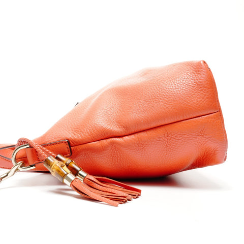 GUCCI Leather Bamboo Tassel Shoulder Bag Orange WS25081