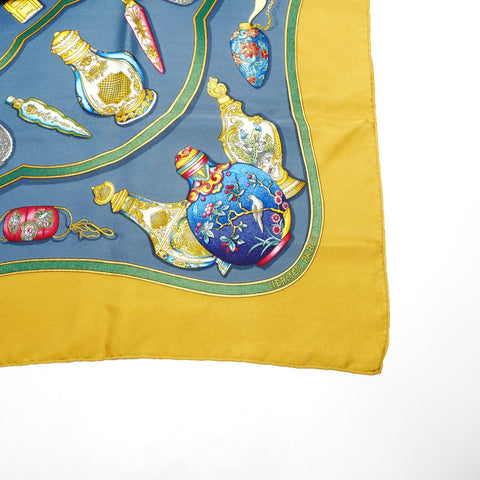 HERMES Silk Carre 90 Qu Importe le Flacon Perfume Bottle scarf yellow WS25096