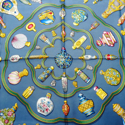 HERMES Silk Carre 90 Qu Importe le Flacon Perfume Bottle scarf yellow WS25096