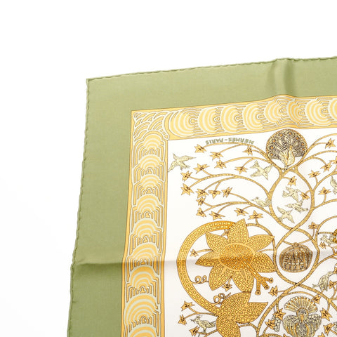 HERMES Silk Scarf 90 Legends of the Trees scarf green WS25099