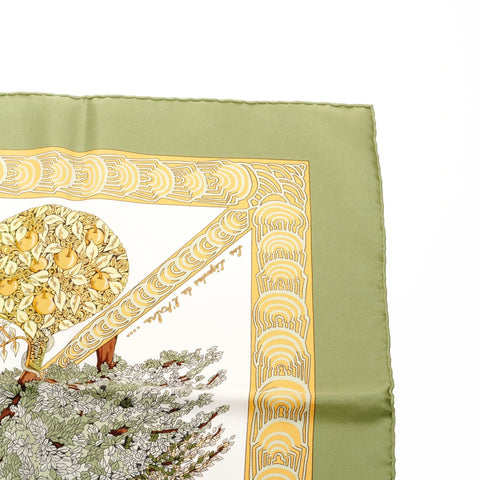 HERMES Silk Scarf 90 Legends of the Trees scarf green WS25099