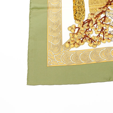 HERMES Silk Scarf 90 Legends of the Trees scarf green WS25099