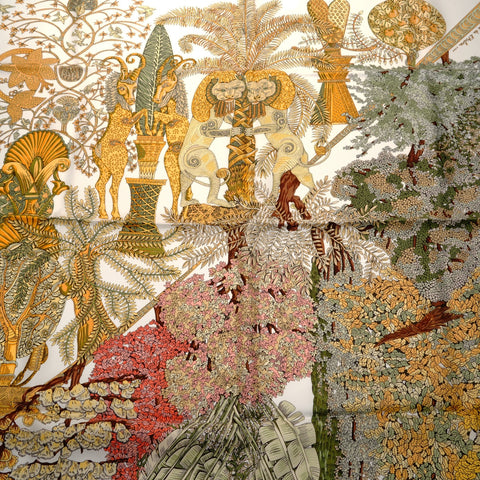 HERMES Silk Scarf 90 Legends of the Trees scarf green WS25099