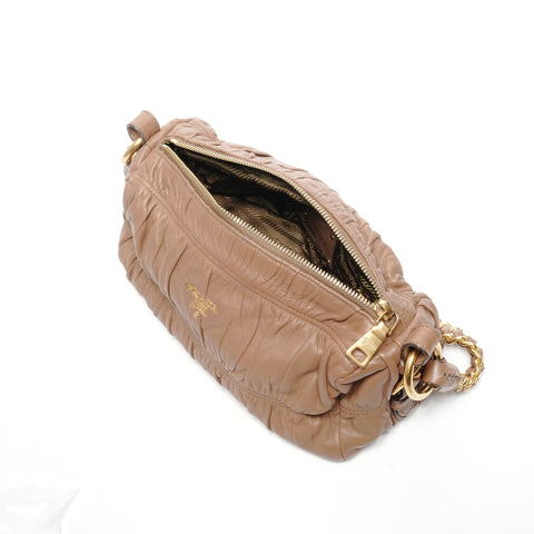 PRADA Gathered leather one belt Shoulder Bag Brown WS25109