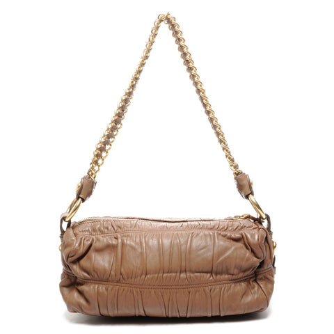 PRADA Gathered leather one belt Shoulder Bag Brown WS25109