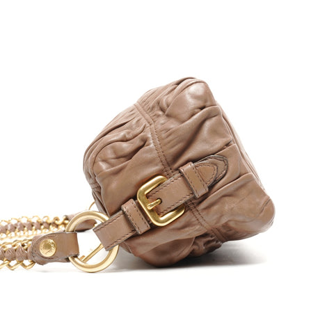 PRADA Gathered leather one belt Shoulder Bag Brown WS25109