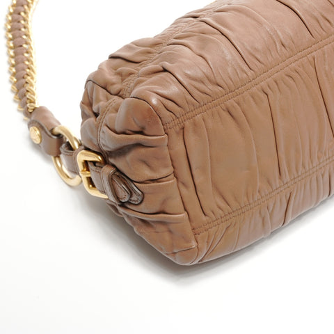 PRADA Gathered leather one belt Shoulder Bag Brown WS25109