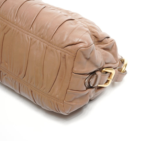 PRADA Gathered leather one belt Shoulder Bag Brown WS25109