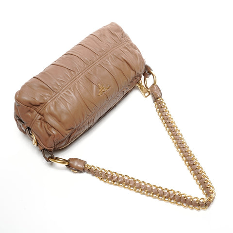 PRADA Gathered leather one belt Shoulder Bag Brown WS25109