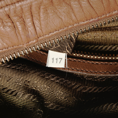 PRADA Gathered leather one belt Shoulder Bag Brown WS25109