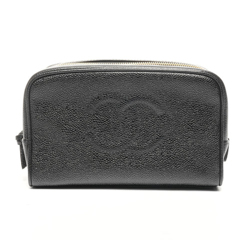 CHANEL No. 4 1996-1997 COCO Mark Caviar Skin Pouch black WS25113