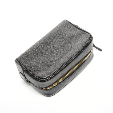 CHANEL No. 4 1996-1997 COCO Mark Caviar Skin Pouch black WS25113