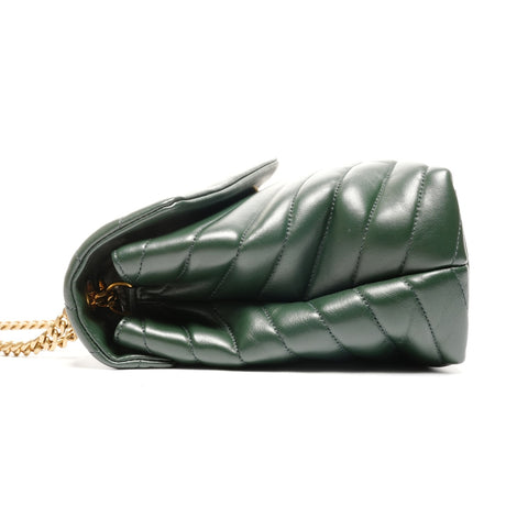 YVES SAINT LAURENT Monogram Matelasse Chevron Lulu Leather Shoulder Bag green WS25116