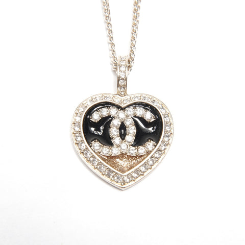 CHANEL C23B COCO Mark Heart Rhinestone Necklace gold WS25122
