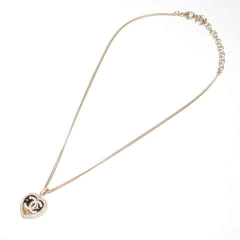 CHANEL C23B COCO Mark Heart Rhinestone Necklace gold WS25122