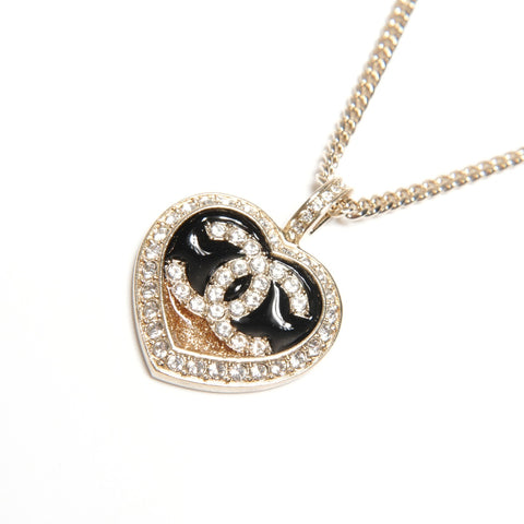 CHANEL C23B COCO Mark Heart Rhinestone Necklace gold WS25122