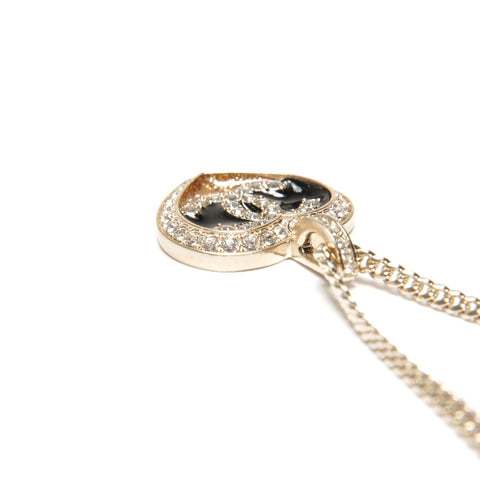 CHANEL C23B COCO Mark Heart Rhinestone Necklace gold WS25122
