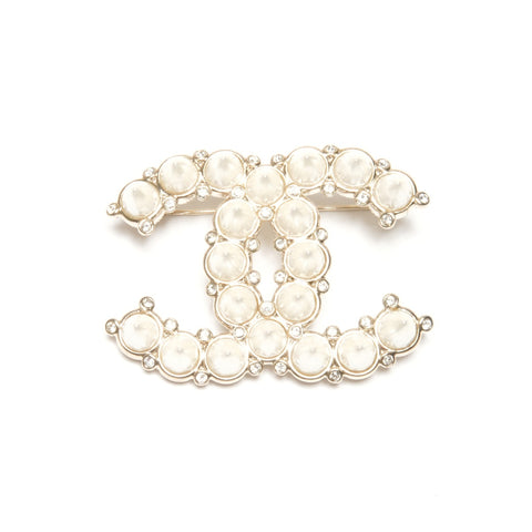 CHANEL A22C COCO Mark Pearl Rhinestone 2022 Studs Brooch gold WS25123