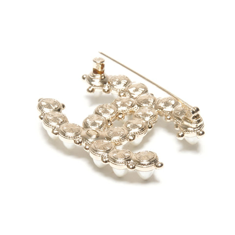 CHANEL A22C COCO Mark Pearl Rhinestone 2022 Studs Brooch gold WS25123
