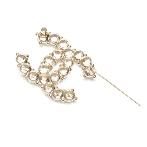 CHANEL A22C COCO Mark Pearl Rhinestone 2022 Studs Brooch gold WS25123