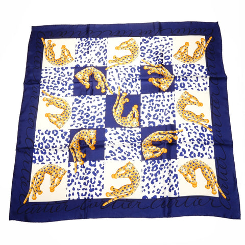CARTIER Silk Leopard scarf Navy WS25125