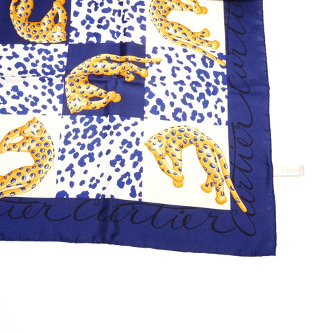CARTIER Silk Leopard scarf Navy WS25125