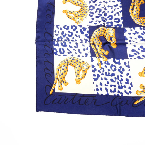 CARTIER Silk Leopard scarf Navy WS25125
