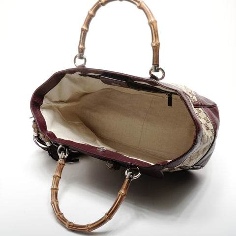 GUCCI Leather GG Canvas Bamboo Tote Bag Red WS25126
