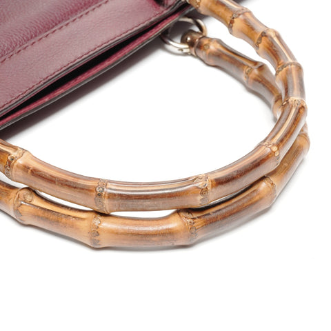 GUCCI Leather GG Canvas Bamboo Tote Bag Red WS25126