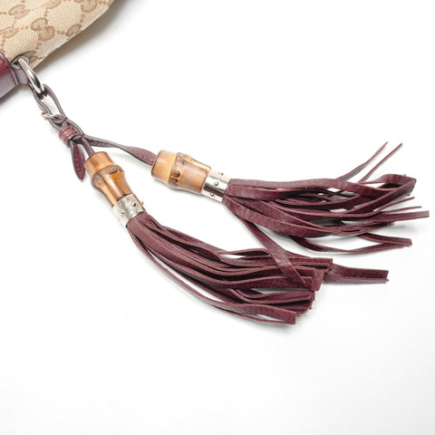 GUCCI Leather GG Canvas Bamboo Tote Bag Red WS25126