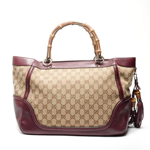 GUCCI Leather GG Canvas Bamboo Tote Bag Red WS25126