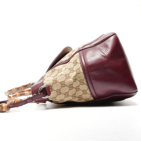 GUCCI Leather GG Canvas Bamboo Tote Bag Red WS25126