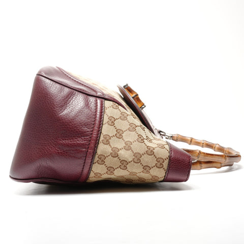 GUCCI Leather GG Canvas Bamboo Tote Bag Red WS25126