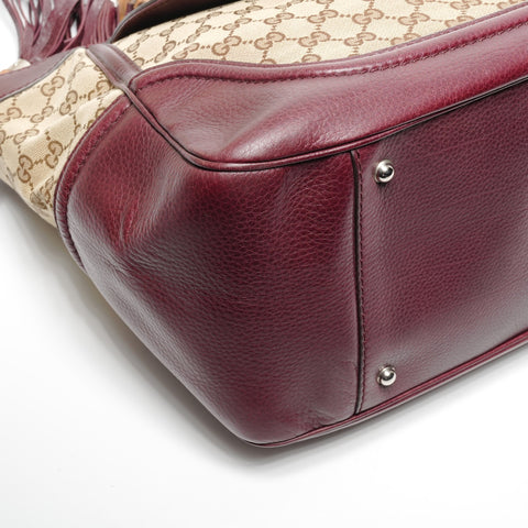 GUCCI Leather GG Canvas Bamboo Tote Bag Red WS25126