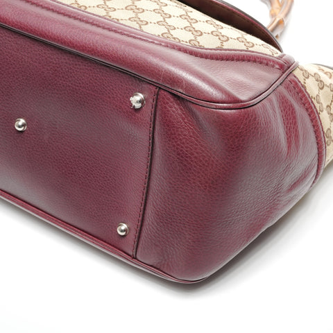 GUCCI Leather GG Canvas Bamboo Tote Bag Red WS25126