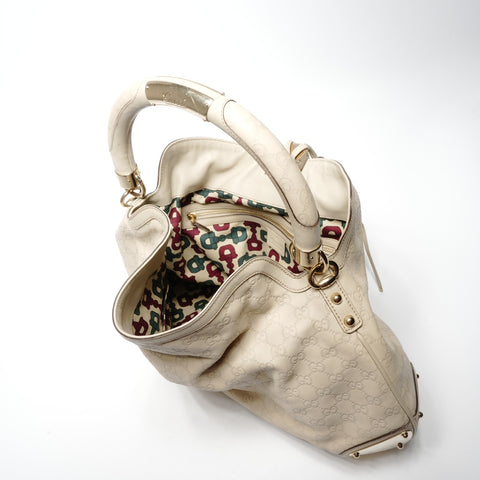 GUCCI Cream Bamboo Leather GG Supreme Hobo One Belt Shoulder Bag beige WS25127