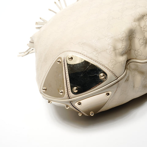 GUCCI Cream Bamboo Leather GG Supreme Hobo One Belt Shoulder Bag beige WS25127