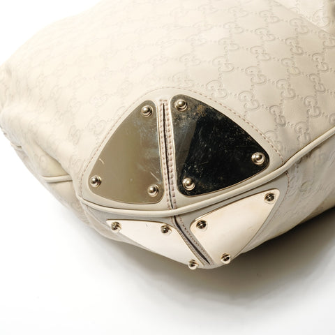 GUCCI Cream Bamboo Leather GG Supreme Hobo One Belt Shoulder Bag beige WS25127