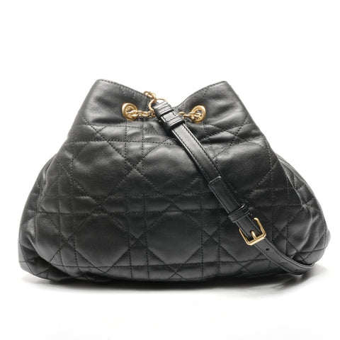 Christian Dior Macro Cannage Ami Chain Leather Shoulder Bag black WS25137