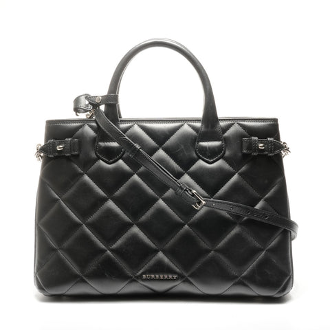 BURBERRY Banner Quilted Matelasse Chain 2way Handbag black WS25138