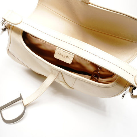 Christian Dior Leather Saddlebag Shoulder Bag Ivory WS25139