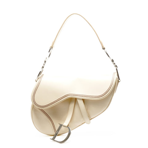 Christian Dior Leather Saddlebag Shoulder Bag Ivory WS25139
