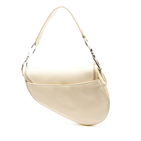 Christian Dior Leather Saddlebag Shoulder Bag Ivory WS25139