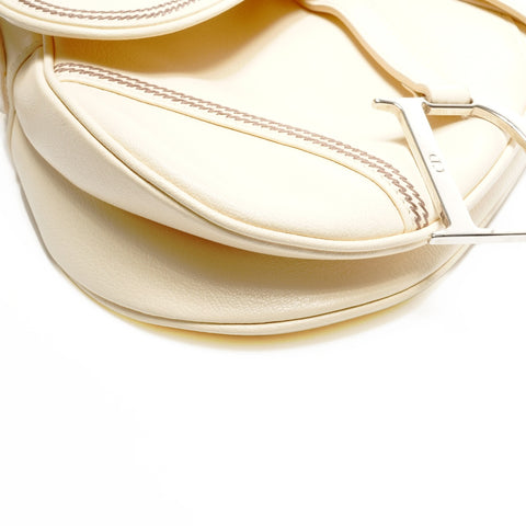 Christian Dior Leather Saddlebag Shoulder Bag Ivory WS25139