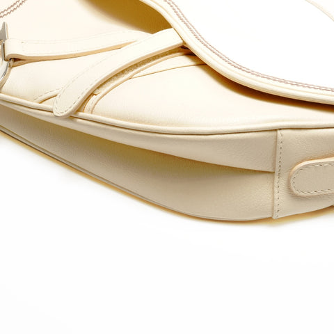 Christian Dior Leather Saddlebag Shoulder Bag Ivory WS25139