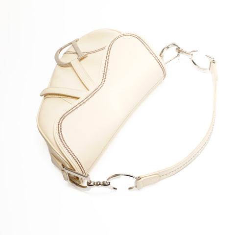 Christian Dior Leather Saddlebag Shoulder Bag Ivory WS25139