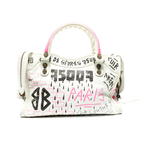 BALENCIAGA Mini City Graffiti 2way Shoulder Bag white WS25142