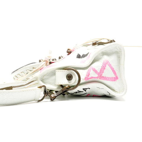 BALENCIAGA Mini City Graffiti 2way Shoulder Bag white WS25142