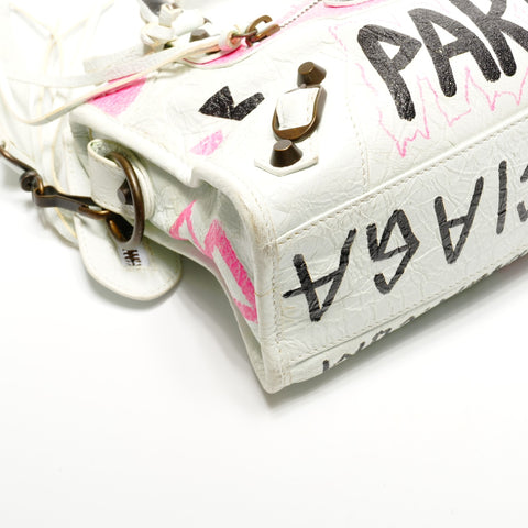 BALENCIAGA Mini City Graffiti 2way Shoulder Bag white WS25142