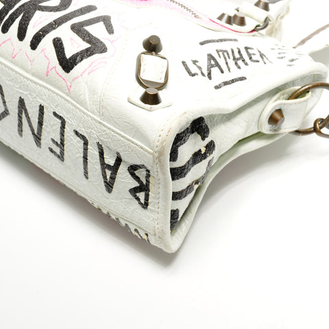 BALENCIAGA Mini City Graffiti 2way Shoulder Bag white WS25142